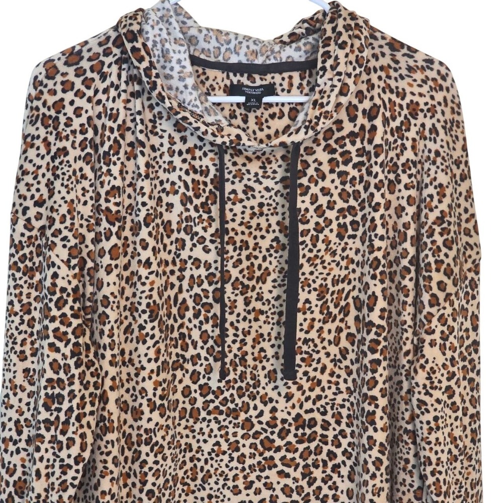 Simply‎ Vera Vera Wang Womens XL Leopard Print Velour Hoodie Tunic Loungewear